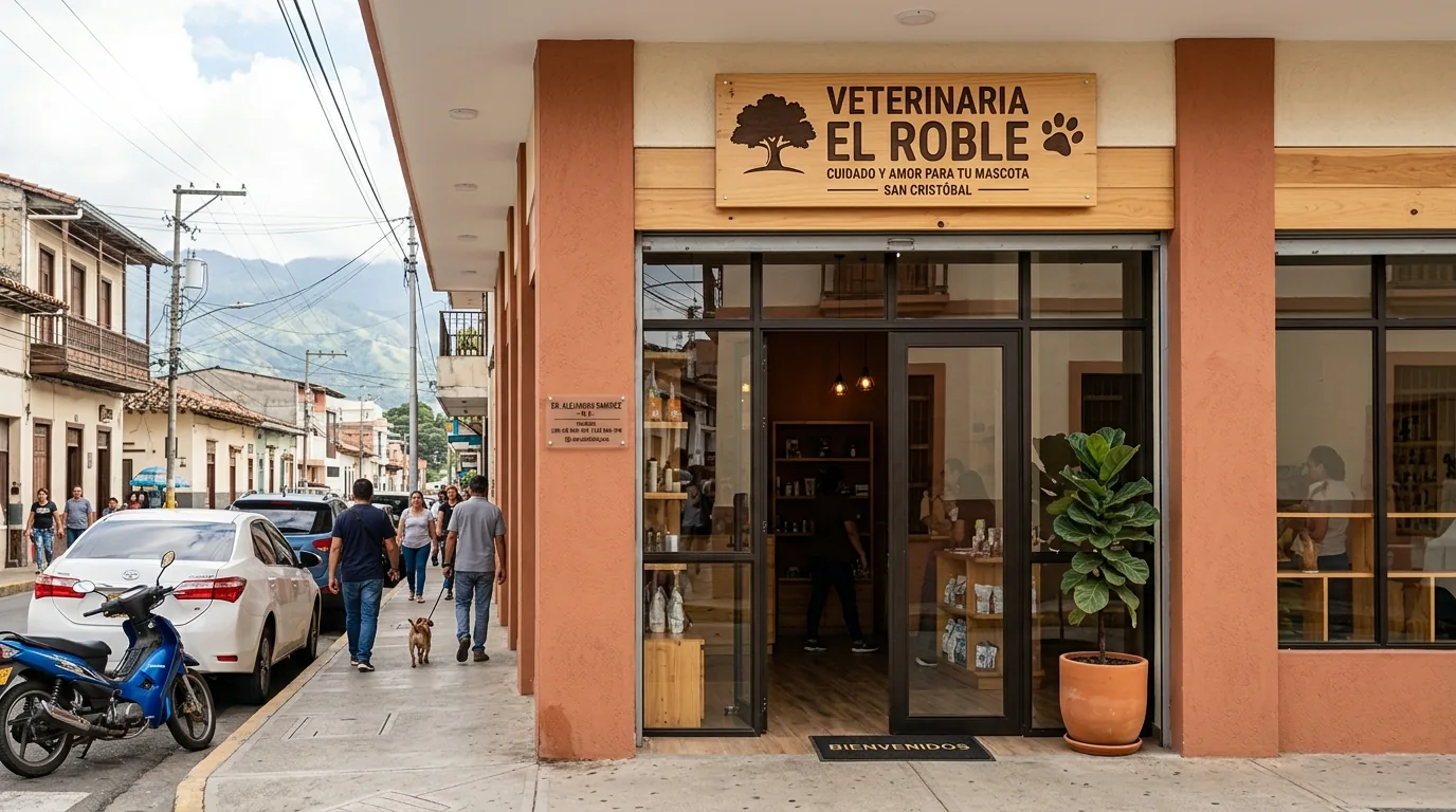 Fachada de Veterinaria El Roble en San Cristóbal